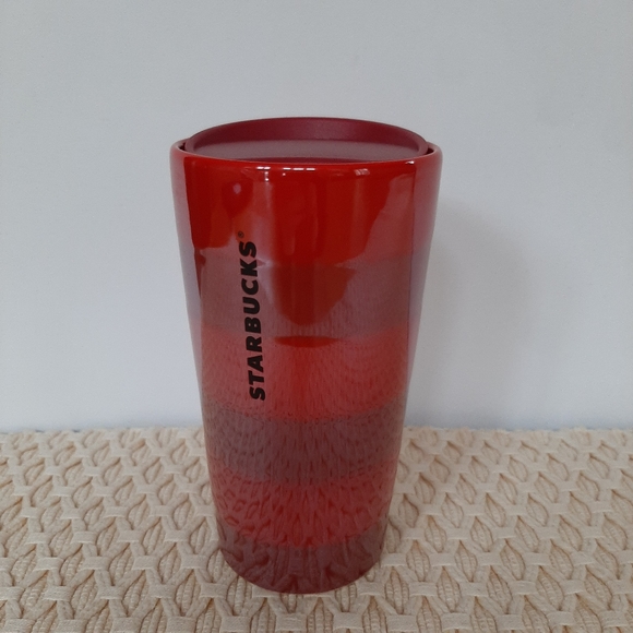 Starbucks Other - Starbucks Holiday Red Striped Ceramic Tumbler